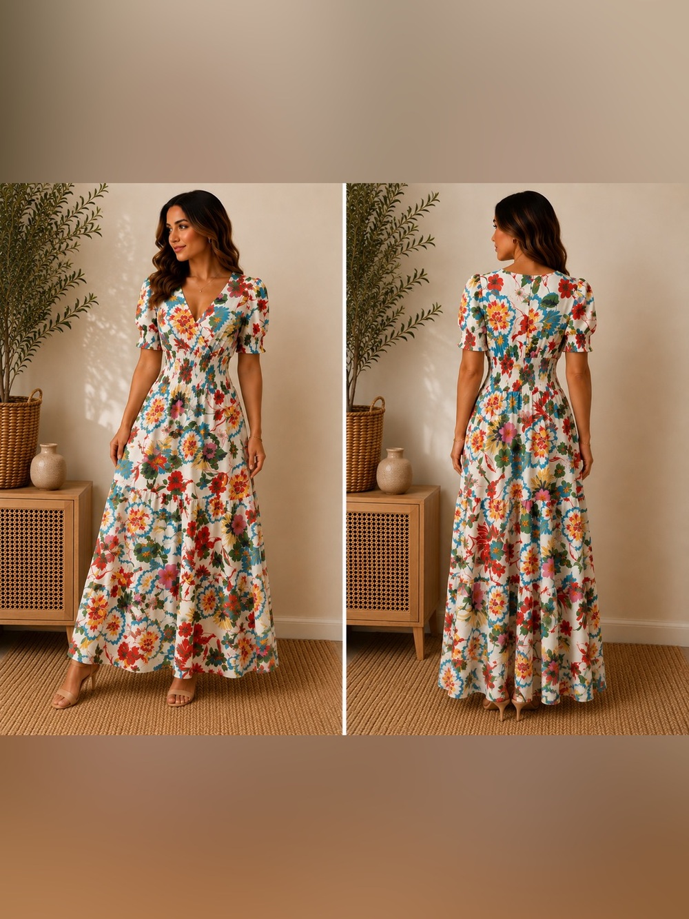 Luccas Beach & Fun Embellished Floral Maxi Dress Size M NWOT
